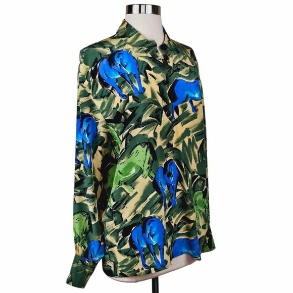ESCADA Margaretha Ley Vintage Silk Shirt Wild Horses Print Size 36 - Picture 8 of 11